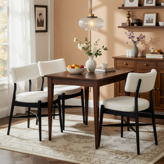 Sunvega Mid Century Modern Dining Chairs with Upholstered Boucle Seat and Rubber Wood Frame