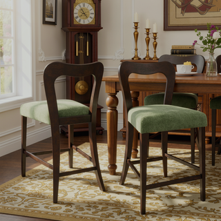 Sunvega Natural Rubberwood Counter Stool Set with Chunky Modern Design and Ergonomic Backrest