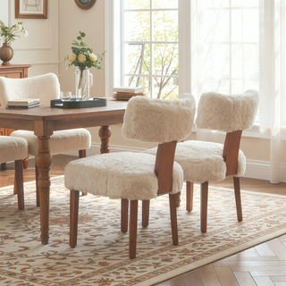 Sunvega Set of 2 Linen Fabric Modern Armless Dining Chairs With Curved Backrest