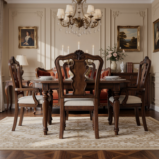 Sunvega Mahogany Finish Upholstered Seat Traditional Queen Anne Arm Chair