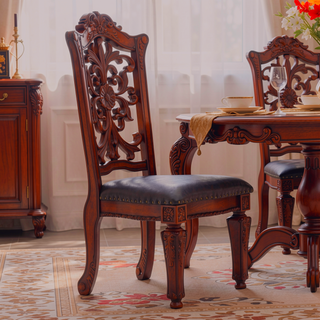 Sunvega Brown and Cherry Side Chair with Nailhead Trim and Floral Motif