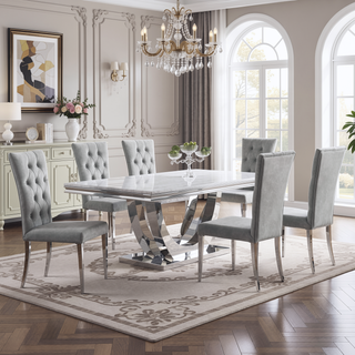 Sunvega Grey Tufted Back Side Chair with Polished Chrome Metal Legs