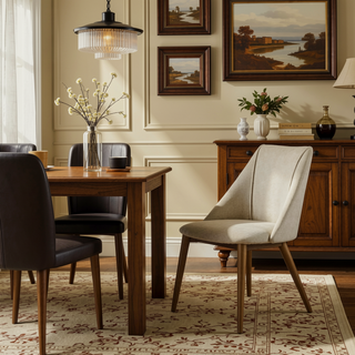 Sunvega Polished Microfiber Beige Side Chair with Walnut Finish and Cushioned Seat