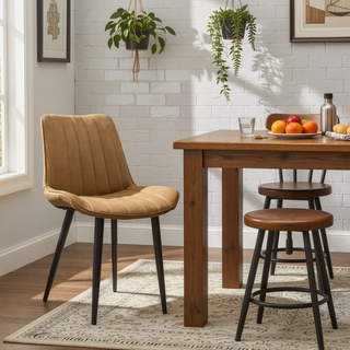 Sunvega Brown PU Leather Dining Chairs with Metal Legs and Wave Pattern Upholstery