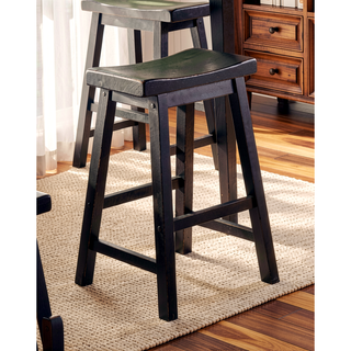 Sunvega Black Finish Bar Height Solid Wood Saddle Seat Stools Set of 2