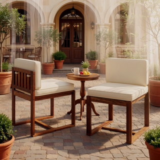 Sunvega Set of 2 Acacia Wood Armchairs with Beige Cushion for Patio Dining