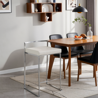 Sunvega Contemporary Stackable Counter Stool with White Faux Leather Seat Set of 3