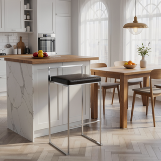 Sunvega Contemporary Stackable Barstool with Brown Faux Leather Upholstered Padded Seat