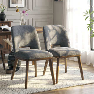 Sunvega Modern Blake Dark Grey Fabric Dining Chair Set of 2 with Walnut Wood Base