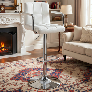 Sunvega Adjustable Height Bar Stool with Chrome Base and Faux Leather Upholstery
