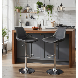 Sunvega Modern Adjustable Bar Stool Set with Ebony Wax Polyurethane Leather and Chrome Base