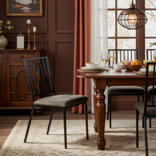 Sunvega Slat Back Side Chair with Padded Seat Cushion and Wooden Top in Brown and Black
