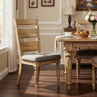 Sunvega Rustic Caramel Finish Ladder Back Side Chair with Padded Taupe Seat