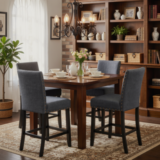Sunvega Set of 2 Blue Linen Counter Height Stools with Nailhead Trim