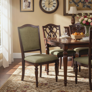 Sunvega Dark Cherry Finish Wooden Dining Chairs Set of 2 with Upholstered Seat