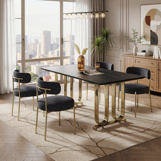 Sunvega Mid-Century Modern Boucle Dining Chairs with Curved Backrest and Brushed Brass Metal Legs