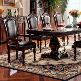 Sunvega Traditional Walnut Solid Wood Dining Chairs with Dark Brown Leatherette Seats