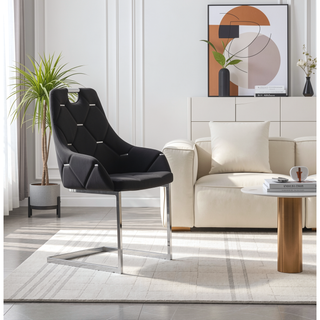 Sunvega White Faux Leather Dining Chairs Set of 2 with Gold Mesh Texture and Chrome Handle
