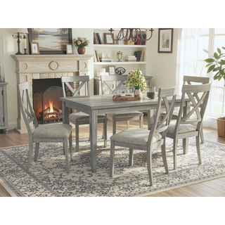 Sunvega Contemporary Gray Upholstered Dining Chairs with Cushioned Seats and Slatted Back