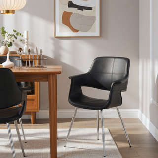 Sunvega Glam Art Deco Chair with Chrome Metal Legs and Black Faux Leather