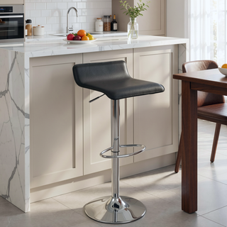 Sunvega Adjustable Black PU Leather Bar Stool with Swivel and Footrest Set of 2