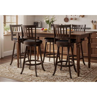Sunvega Swivel Bar Stools Set of 2 with Black Leather-Look Seats and Espresso Finish