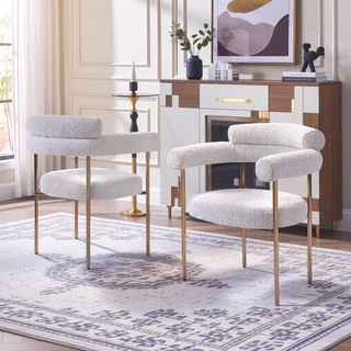 Sunvega Modern Boucle Fabric Upholstered Dining Chair Set with Black Metal Legs