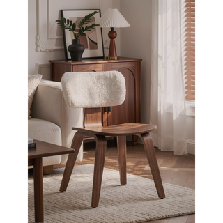 Sunvega Modern Walnut Finish Curved Ergonomic Solid Wood Dining Chairs Set of 2