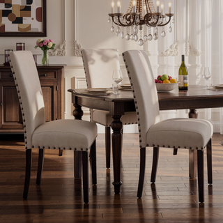 Sunvega Beige and Salvage Dark Oak Upholstery Side Chair with Nailhead Trim