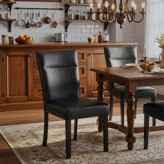 Sunvega Contemporary Faux Leather Dining Chairs with Solid Back 2PK Set