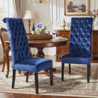 Sunvega Birch Wood Tufted High Back Dining Chairs Set of Two with Foam Filled Seat