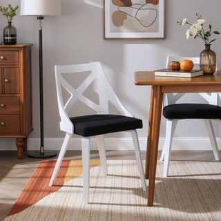 Sunvega White Textured Wood and Charcoal Fabric Charlotte Farmhouse Chair Set of 2