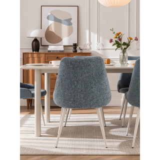 Sunvega Light Blue Boucle Upholstered Side Chair with White Metal Base and Padded Seat