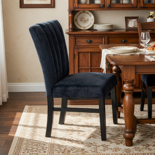 Sunvega Contemporary Upholstered Dining Chairs with Channel Tufted Back Seat in Black