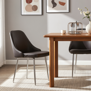 Sunvega Marcel Contemporary Dining Chairs with Chrome Frame and Grey Faux Leather