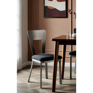 Sunvega Contemporary Silver Metal Frame Oval Back Dining Chairs with Black Microfiber Seat