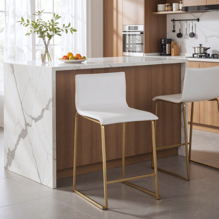 Sunvega Contemporary Gold Metal and White Faux Leather Counter Stool Set of 2
