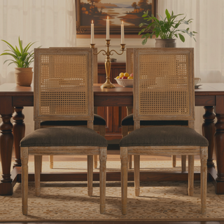 Sunvega French Country Dining Chairs with Upholstered Seats and Weathered Finish