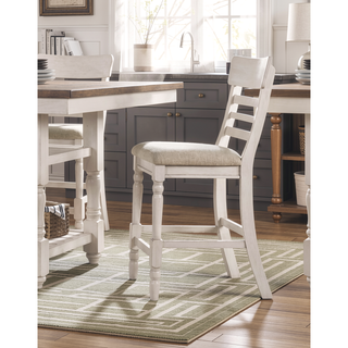 Sunvega Antique White Finish Wooden Counter Height Chair with Light Gray Fabric Upholstered Seat