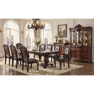 Sunvega Traditional Espresso Brown Dining Chairs with Carved Details and Upholstered Seat