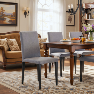 Sunvega Black PU Dining Chairs with Silver Metal Legs and High Elasticity Sponge Filling for Living Room