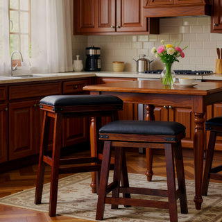 Sunvega 30 Inch Bar Stool with Black Leather Seat and Espresso Finish