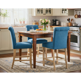 Sunvega Blue Kitchen Counter Height Stools with Button Tufted Back and Padded Seat