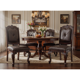 Sunvega Traditional Style Arm Chairs with Luxurious Beige Upholstery and Rich Coffee Brown Finish