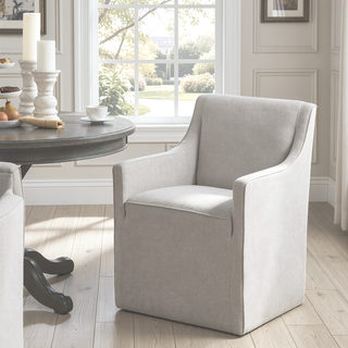 Sunvega Classic Slipcovered Dining Arm Chair with Hidden Casters and Piping Detail