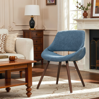Sunvega Mid Century Modern Bentwood Dining Chair with Denim Blue Upholstery