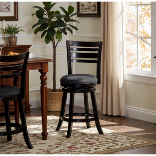 Sunvega Cherry Finish Beige Fabric Slat Back Swivel Stool for Counter Height
