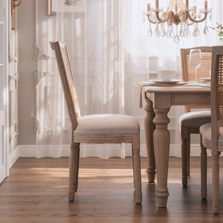 Sunvega French Style Solid Wood Frame Linen Fabric Oval Back Dining Chairs Set of 2