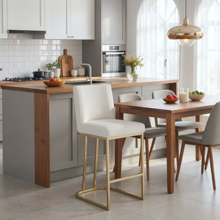 Sunvega Gold Brushed Bar Stools Set of 2 with Back Modern Velvet Fabric