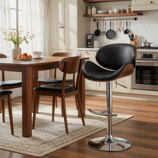 Sunvega Adjustable Bar Stool with Chrome Base and Soft Ecru Leatherette Upholstery